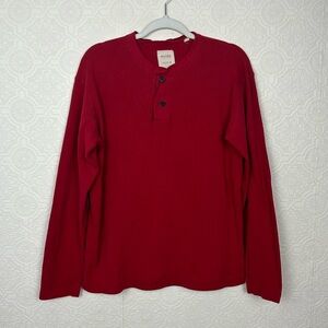 Billy Reid Henley Quarter Button Down Sweater Cotton Red Casual Large Warm